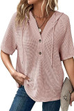 Waffle Knit Short Sleeved Hooded Shirt