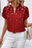 Solid Color Short Sleeved V-Neck Pleated T-Shirt