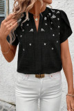 Solid Color Short Sleeved V-Neck Pleated T-Shirt