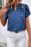 Solid Color Short Sleeved V-Neck Pleated T-Shirt