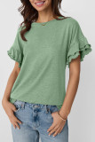 Solid Color Round Neck Ruffle Short Sleeved T-Shirt