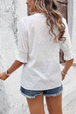 Swiss Dot V-Neck Bubble Sleeve Solid Color T-Shirt