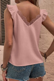 Fashion Ruffle Sleeve V-Neck Pink Shirt
