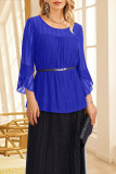 Round Neck Ruffle Sleeves Shiny Mesh Top