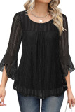 Round Neck Ruffle Sleeves Shiny Mesh Top