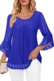 Round Neck Ruffle Sleeves Shiny Mesh Top