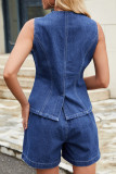 Sleeveless Top Denim Shorts Two Piece Set