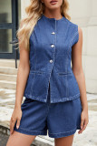 Sleeveless Top Denim Shorts Two Piece Set