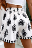 Digital Printed Lace Up Mid Waist Loose Shorts