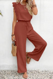 Ruffled Sleeve Square Collar Shirt Trousers Two Piece Set