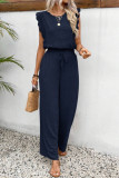 Ruffled Sleeve Square Collar Shirt Trousers Two Piece Set