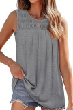Pleated Round Neck Sleeveless Vest