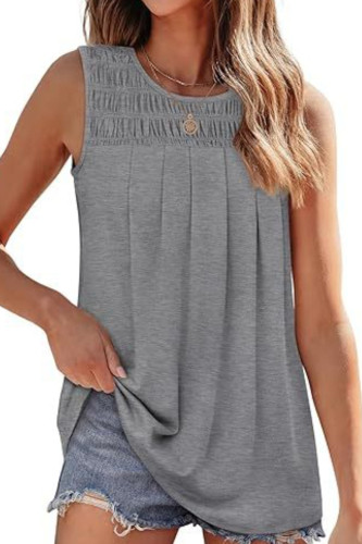 Pleated Round Neck Sleeveless Vest
