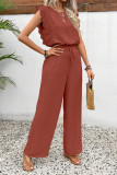 Ruffled Sleeve Square Collar Shirt Trousers Two Piece Set