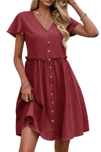 Bohemian V-Neck Short Sleeved Ruffled Dress