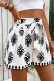 Digital Printed Lace Up Mid Waist Loose Shorts