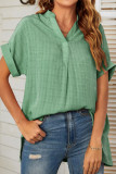 V-Neck Short Sleeved Striped Loose Plaid Shirt