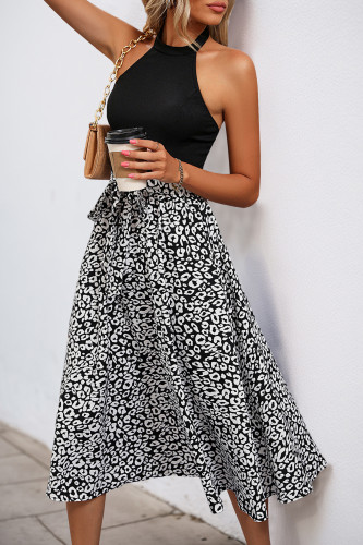 Sleeveless Neck Hanging Leopard Print Dress