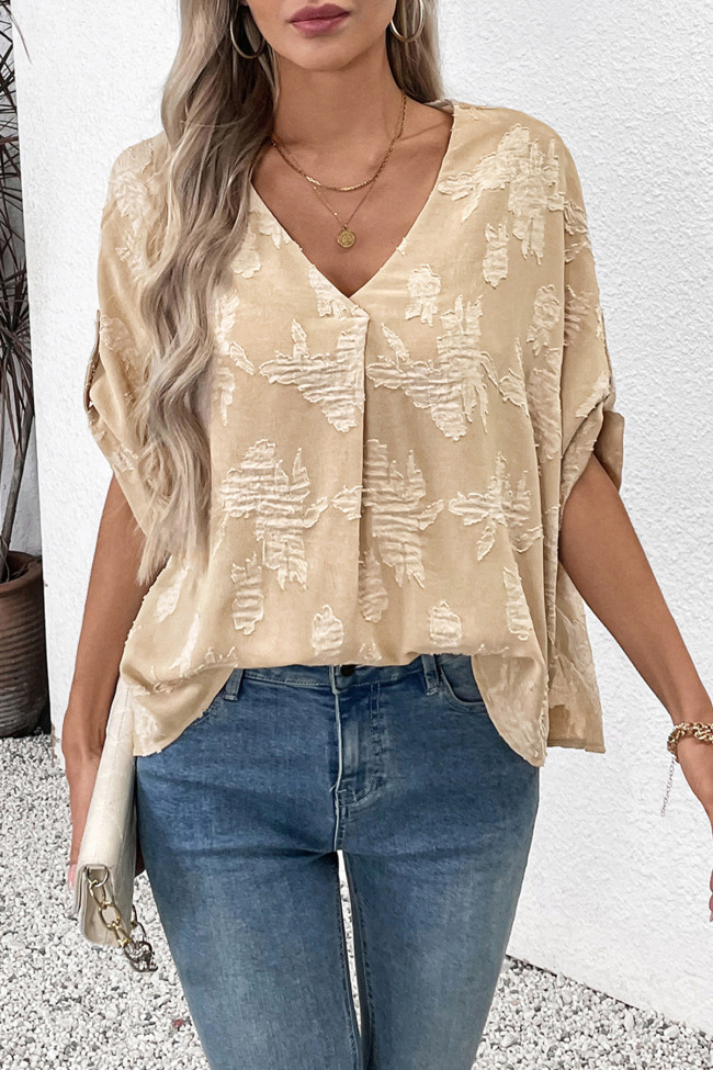 Spring Summer Bat Sleeve Lace Jacquard Shirt