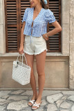 Bow Tie Casual Plaid Short Sleeve Shirt