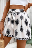 Digital Printed Lace Up Mid Waist Loose Shorts