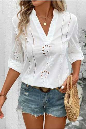 Embroidered Stand Collar Long Sleeved Shirt