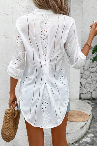 Embroidered Stand Collar Long Sleeved Shirt