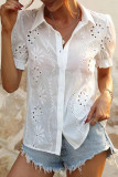 Solid Color Short Sleeved Hollow Button Shirt
