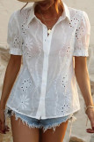 Solid Color Short Sleeved Hollow Button Shirt