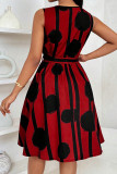 Printed Sleeveless Waist Cinching Dress