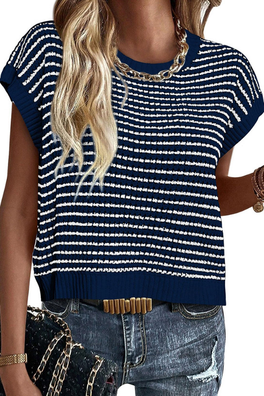 Round Neck Knitted Striped Sweater Shirt