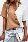 V-Neck Contrasting Short Sleeved Chiffon Shirt