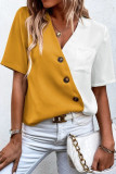 V-Neck Contrasting Short Sleeved Chiffon Shirt