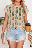 Round Neck Knitted Flower Printed Sweater