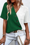 V-Neck Contrasting Short Sleeved Chiffon Shirt
