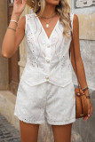 Hollow Sleeveless Vest Shorts Two-Piece Set
