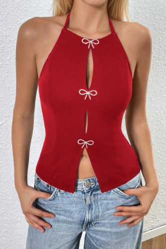 Solid Color Bow Sleeveless Backless Vest