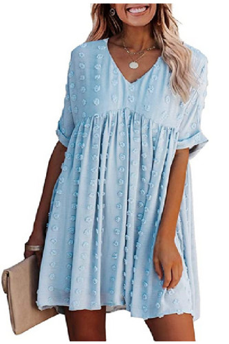 Swiss Dot V-Neck Chiffon Short Sleeved Shirt