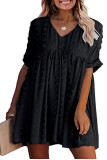 Swiss Dot V-Neck Chiffon Short Sleeved Shirt