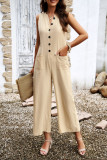 Casual V-Neck Sleeveless Solid Color Jumpsuit