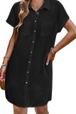 Short Sleeved Striped Cotton Linen Shirt Dress