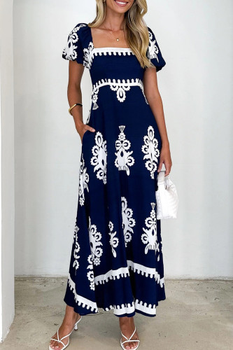 Vacation Style Printed Beach Short Sleeve Dress