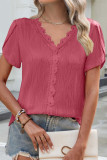 Lace V-Neck Petal Short Sleeved Shirt