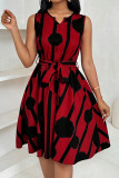 Printed Sleeveless Waist Cinching Dress