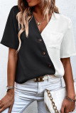 V-Neck Contrasting Short Sleeved Chiffon Shirt