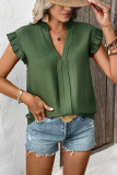 Flying Sleeve Solid Color V-Neck Shirt