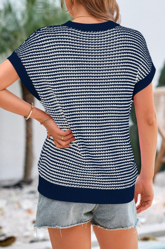 Round Neck Knitted Striped Sweater Shirt