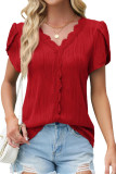 Lace V-Neck Petal Short Sleeved Shirt