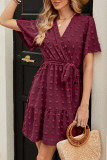 V-Neck Swiss Dot Ruffled Short Sleeved Dress