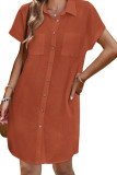 Short Sleeved Striped Cotton Linen Shirt Dress